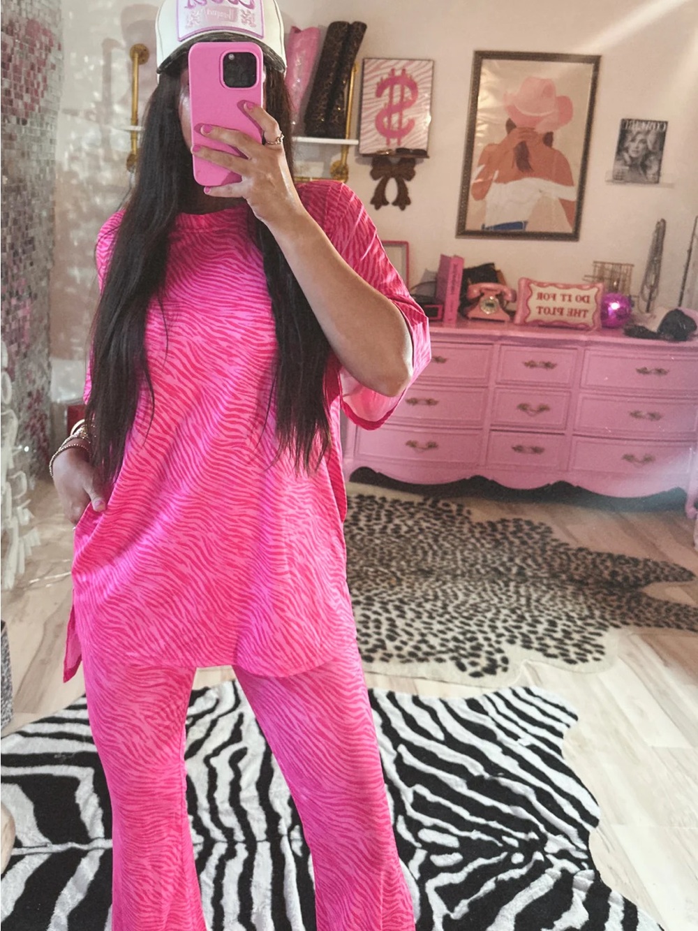 Women’s Cowgirl Couture Boutique Athleisure Lounge Set in Pink Zebra Print- XL